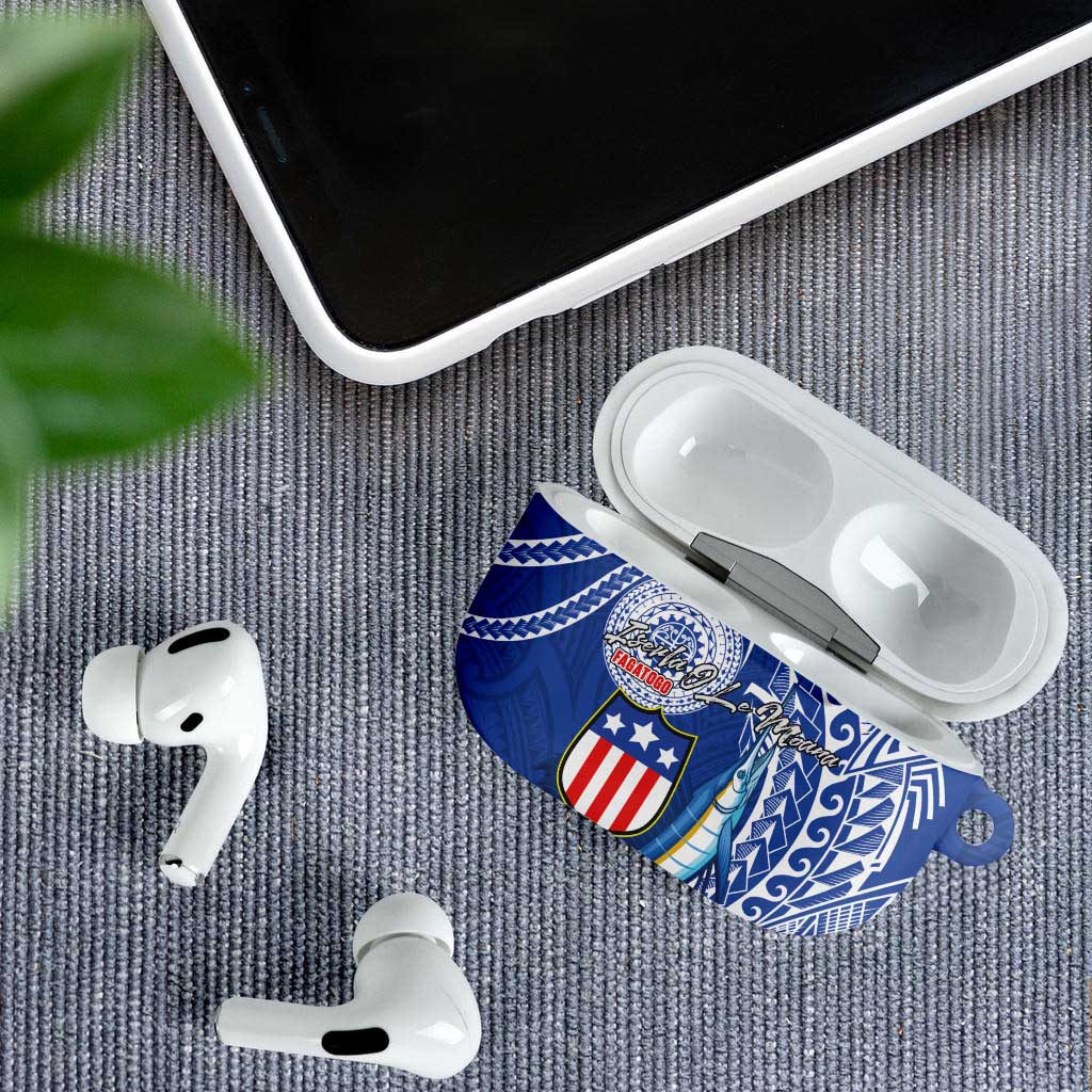American Samoa Flag Day AirPods Case Fautasi Race Fagatogo-Iseula O Le Moana Sailfish Tribal Style LT03 - Polynesian Pride