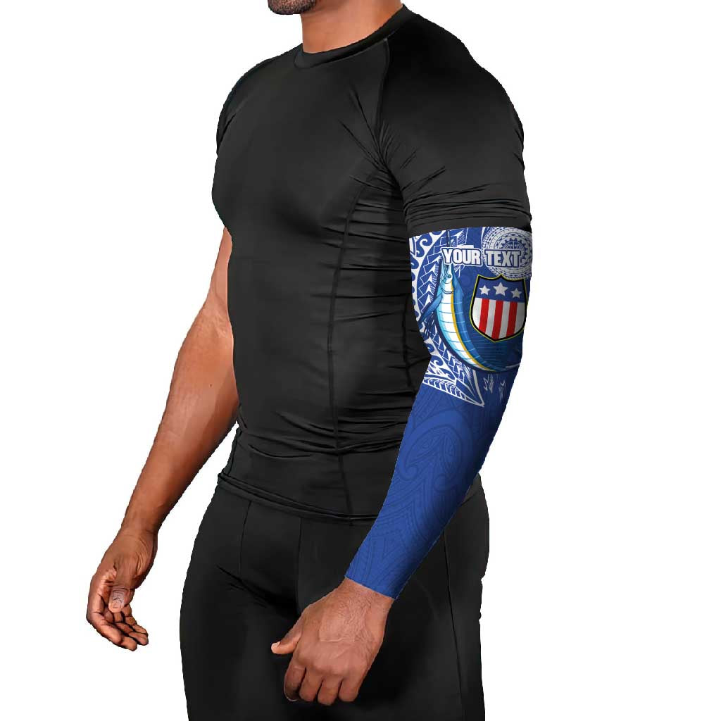 Personalised American Samoa Flag Day Arm Sleeves Fautasi Race Fagatogo-Iseula O Le Moana Sailfish Tribal Style LT03 - Polynesian Pride