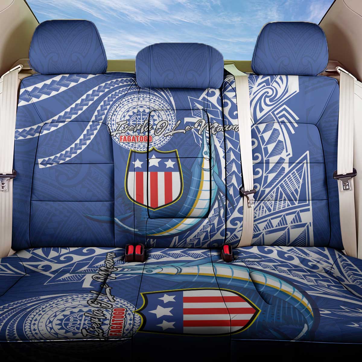 American Samoa Flag Day Back Car Seat Cover Fautasi Race Fagatogo-Iseula O Le Moana Sailfish Tribal Style LT03 One Size Multicolor - Polynesian Pride