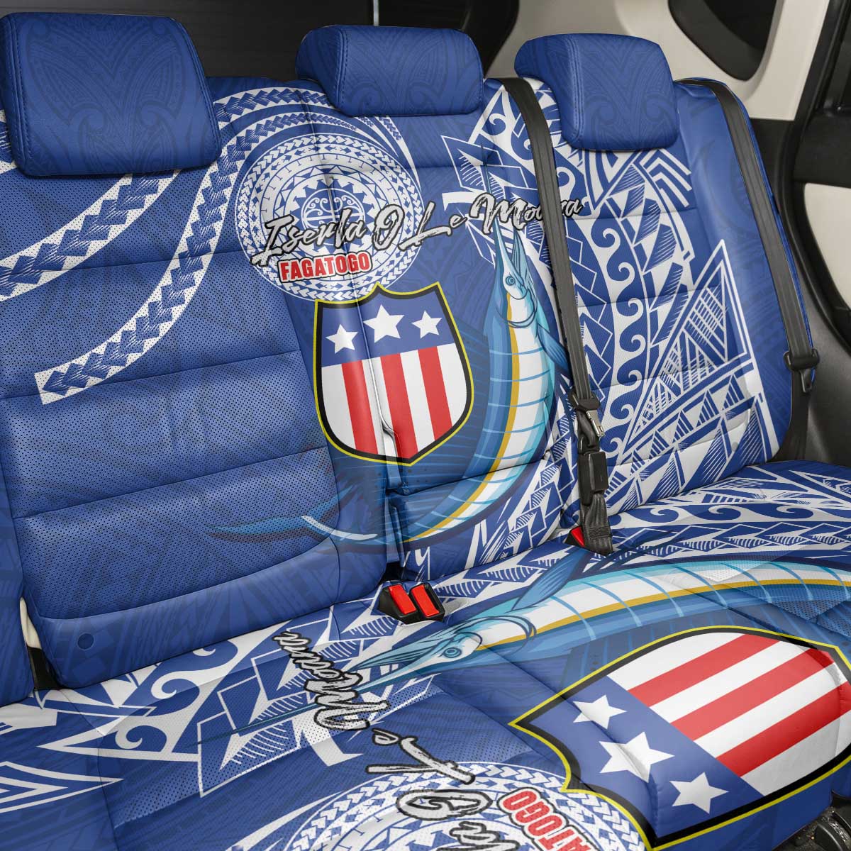 American Samoa Flag Day Back Car Seat Cover Fautasi Race Fagatogo-Iseula O Le Moana Sailfish Tribal Style LT03 - Polynesian Pride