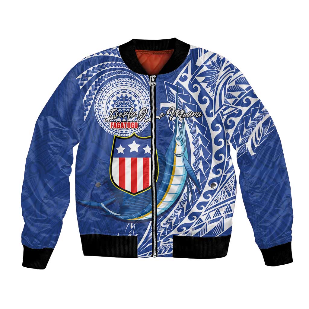 Personalised American Samoa Flag Day Bomber Jacket Fautasi Race Fagatogo-Iseula O Le Moana Sailfish Tribal Style LT03 Unisex Multicolor - Polynesian Pride