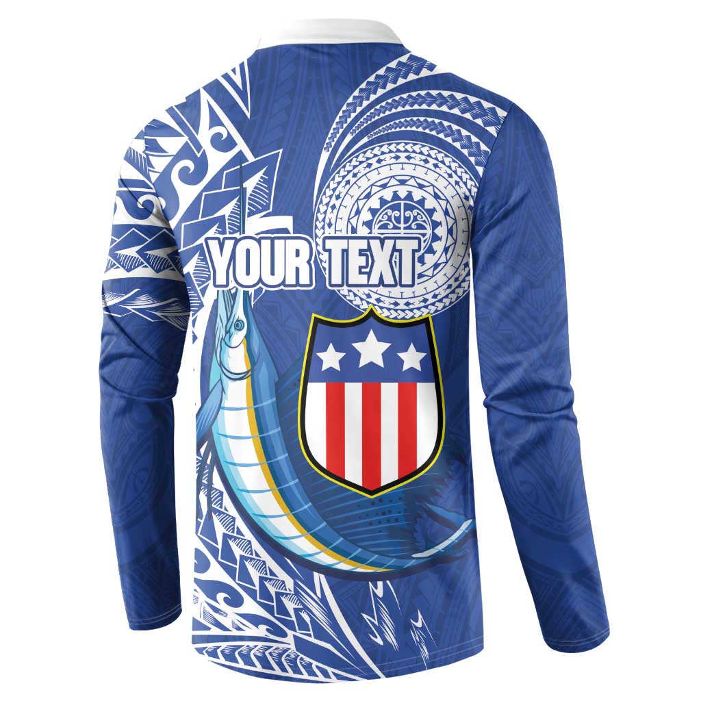 Personalised American Samoa Flag Day Button Sweatshirt Fautasi Race Fagatogo-Iseula O Le Moana Sailfish Tribal Style LT03 - Polynesian Pride