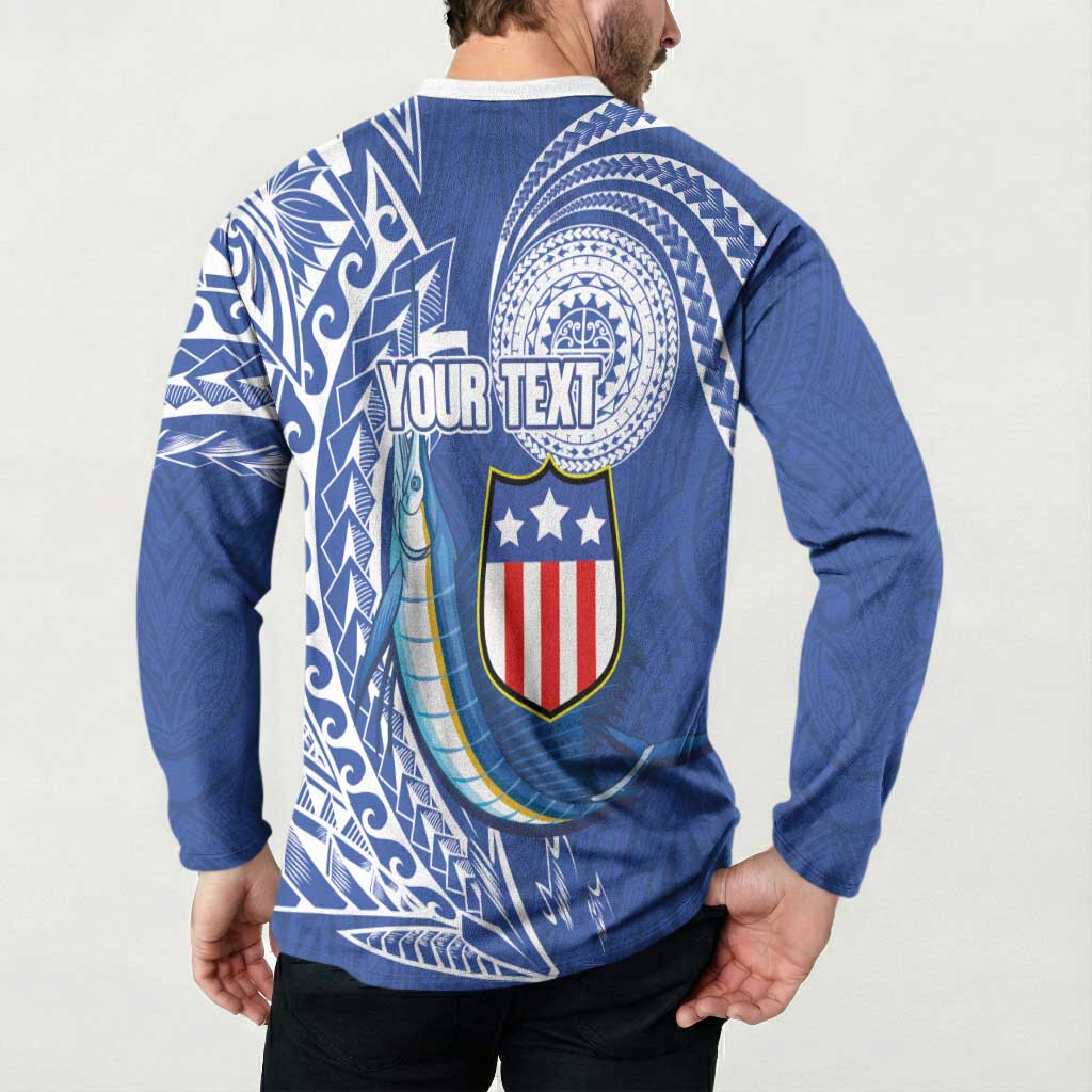 Personalised American Samoa Flag Day Button Sweatshirt Fautasi Race Fagatogo-Iseula O Le Moana Sailfish Tribal Style LT03 - Polynesian Pride