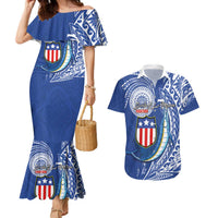 Personalised American Samoa Flag Day Couples Matching Mermaid Dress and Hawaiian Shirt Fautasi Race Fagatogo-Iseula O Le Moana Sailfish Tribal Style LT03 Multicolor - Polynesian Pride