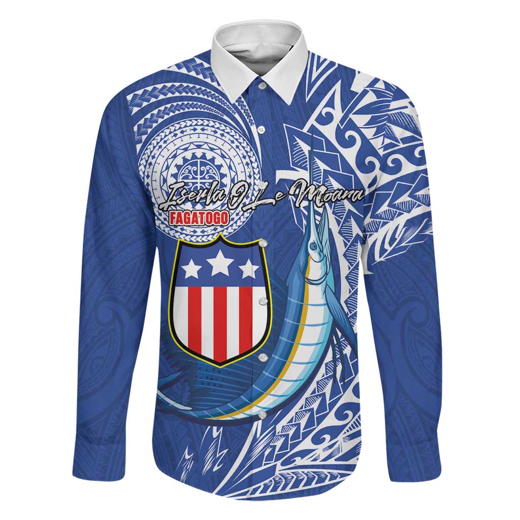 Personalised American Samoa Flag Day Family Matching Off Shoulder Maxi Dress and Hawaiian Shirt Fautasi Race Fagatogo-Iseula O Le Moana Sailfish Tribal Style LT03 Dad's Shirt - Long Sleeve Multicolor - Polynesian Pride