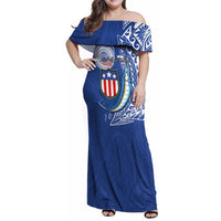 Personalised American Samoa Flag Day Family Matching Off Shoulder Maxi Dress and Hawaiian Shirt Fautasi Race Fagatogo-Iseula O Le Moana Sailfish Tribal Style LT03 Mom's Dress Multicolor - Polynesian Pride