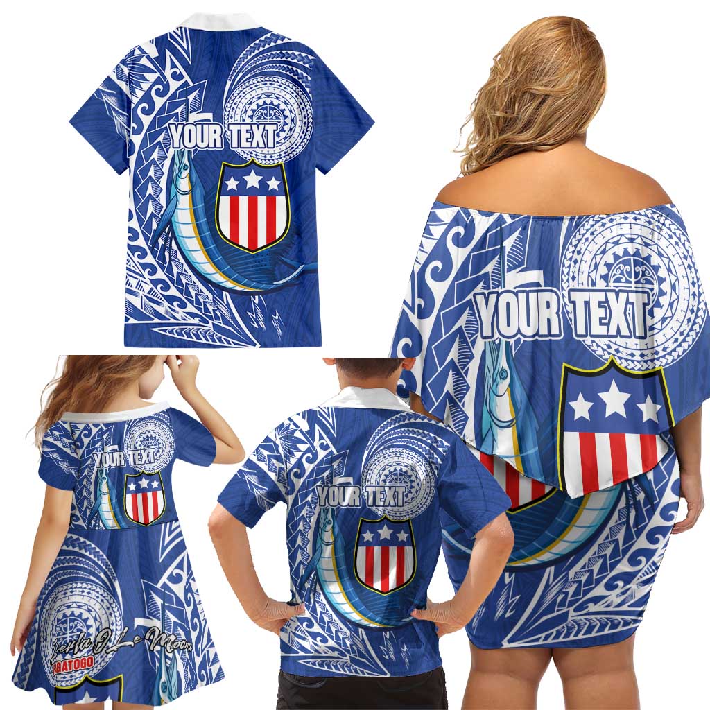 Personalised American Samoa Flag Day Family Matching Off Shoulder Short Dress and Hawaiian Shirt Fautasi Race Fagatogo-Iseula O Le Moana Sailfish Tribal Style LT03 - Polynesian Pride
