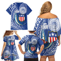 Personalised American Samoa Flag Day Family Matching Off Shoulder Short Dress and Hawaiian Shirt Fautasi Race Fagatogo-Iseula O Le Moana Sailfish Tribal Style LT03 - Polynesian Pride