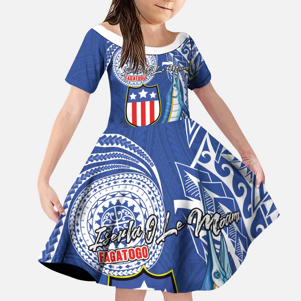 Personalised American Samoa Flag Day Family Matching Puletasi and Hawaiian Shirt Fautasi Race Fagatogo-Iseula O Le Moana Sailfish Tribal Style LT03 Daughter's Dress Multicolor - Polynesian Pride