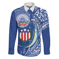 Personalised American Samoa Flag Day Family Matching Puletasi and Hawaiian Shirt Fautasi Race Fagatogo-Iseula O Le Moana Sailfish Tribal Style LT03 Dad's Shirt - Long Sleeve Multicolor - Polynesian Pride
