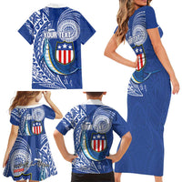 Personalised American Samoa Flag Day Family Matching Short Sleeve Bodycon Dress and Hawaiian Shirt Fautasi Race Fagatogo-Iseula O Le Moana Sailfish Tribal Style LT03 - Polynesian Pride