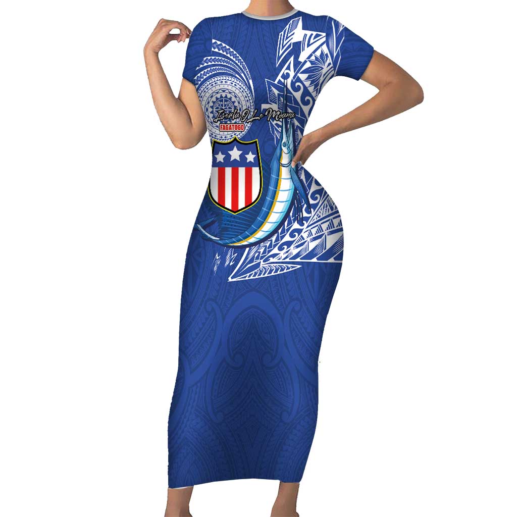 Personalised American Samoa Flag Day Family Matching Short Sleeve Bodycon Dress and Hawaiian Shirt Fautasi Race Fagatogo-Iseula O Le Moana Sailfish Tribal Style LT03 Mom's Dress Multicolor - Polynesian Pride