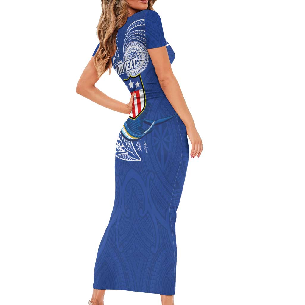 Personalised American Samoa Flag Day Family Matching Short Sleeve Bodycon Dress and Hawaiian Shirt Fautasi Race Fagatogo-Iseula O Le Moana Sailfish Tribal Style LT03 - Polynesian Pride