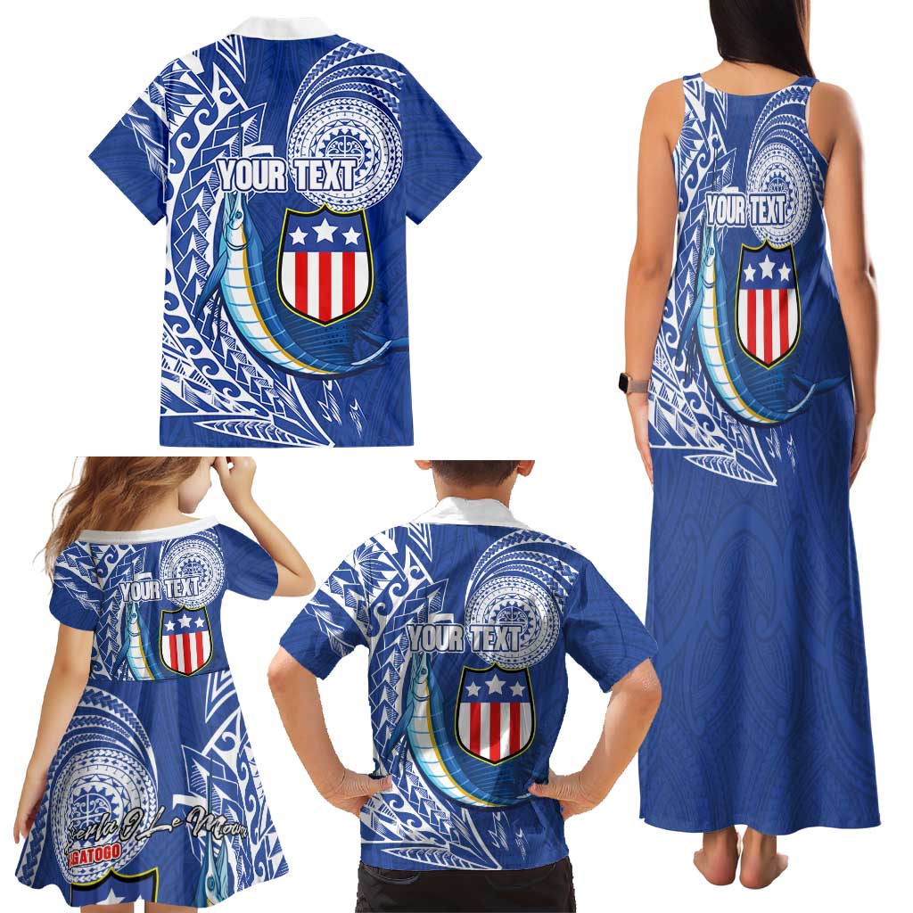 Personalised American Samoa Flag Day Family Matching Tank Maxi Dress and Hawaiian Shirt Fautasi Race Fagatogo-Iseula O Le Moana Sailfish Tribal Style LT03 - Polynesian Pride