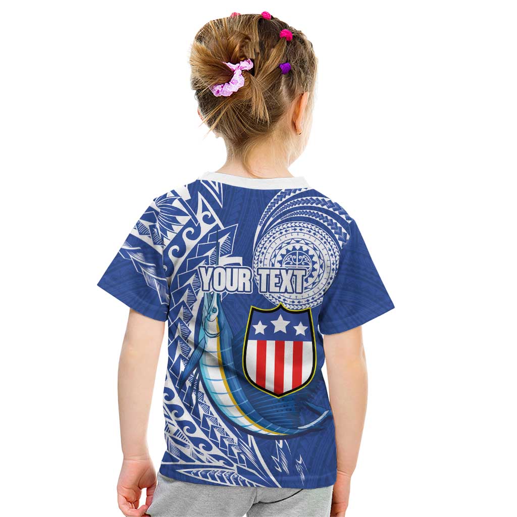 Personalised American Samoa Flag Day Kid T Shirt Fautasi Race Fagatogo-Iseula O Le Moana Sailfish Tribal Style LT03 - Polynesian Pride