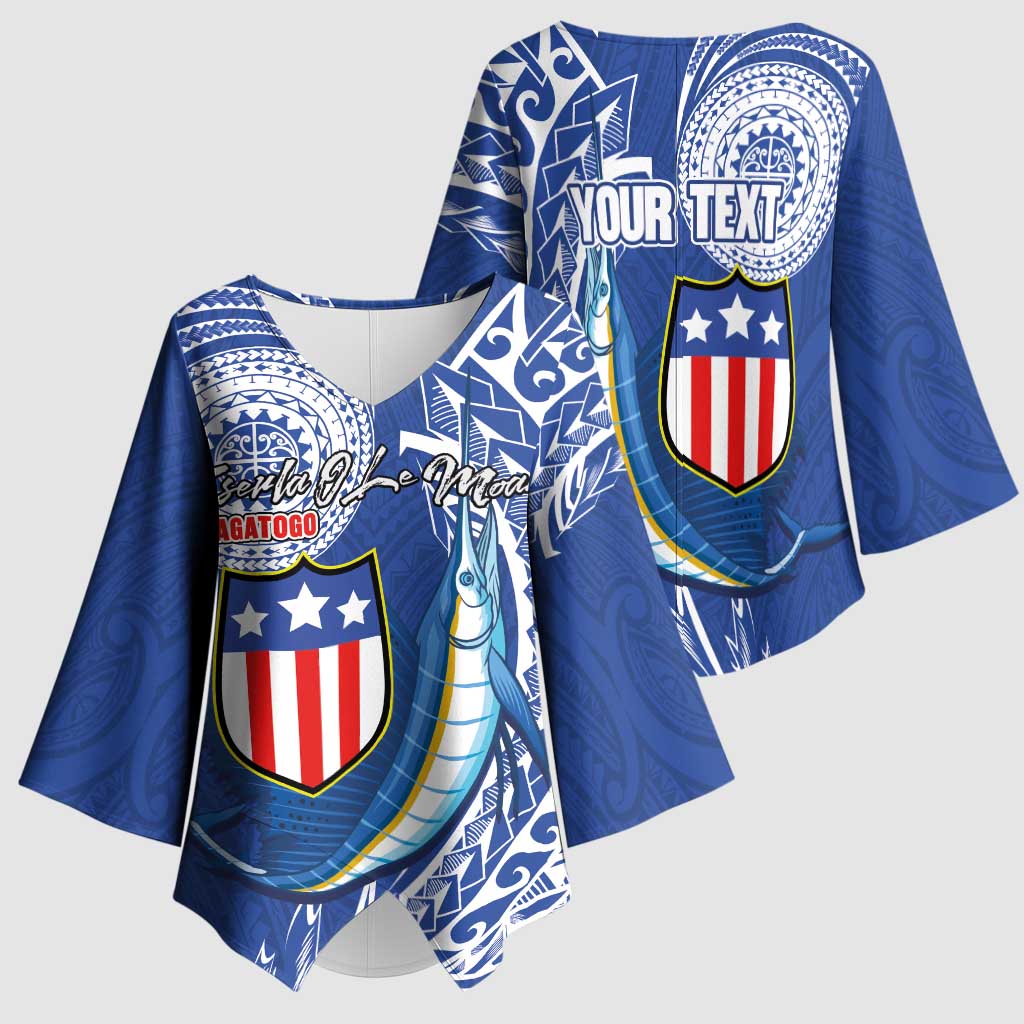 Personalised American Samoa Flag Day Kimono Sleeve Blouse Fautasi Race Fagatogo-Iseula O Le Moana Sailfish Tribal Style LT03 - Polynesian Pride