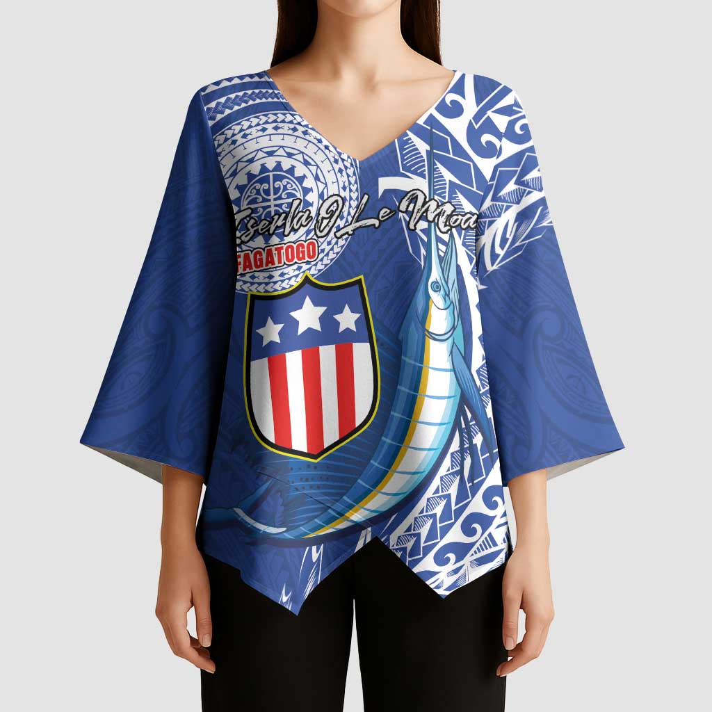 Personalised American Samoa Flag Day Kimono Sleeve Blouse Fautasi Race Fagatogo-Iseula O Le Moana Sailfish Tribal Style LT03 - Polynesian Pride
