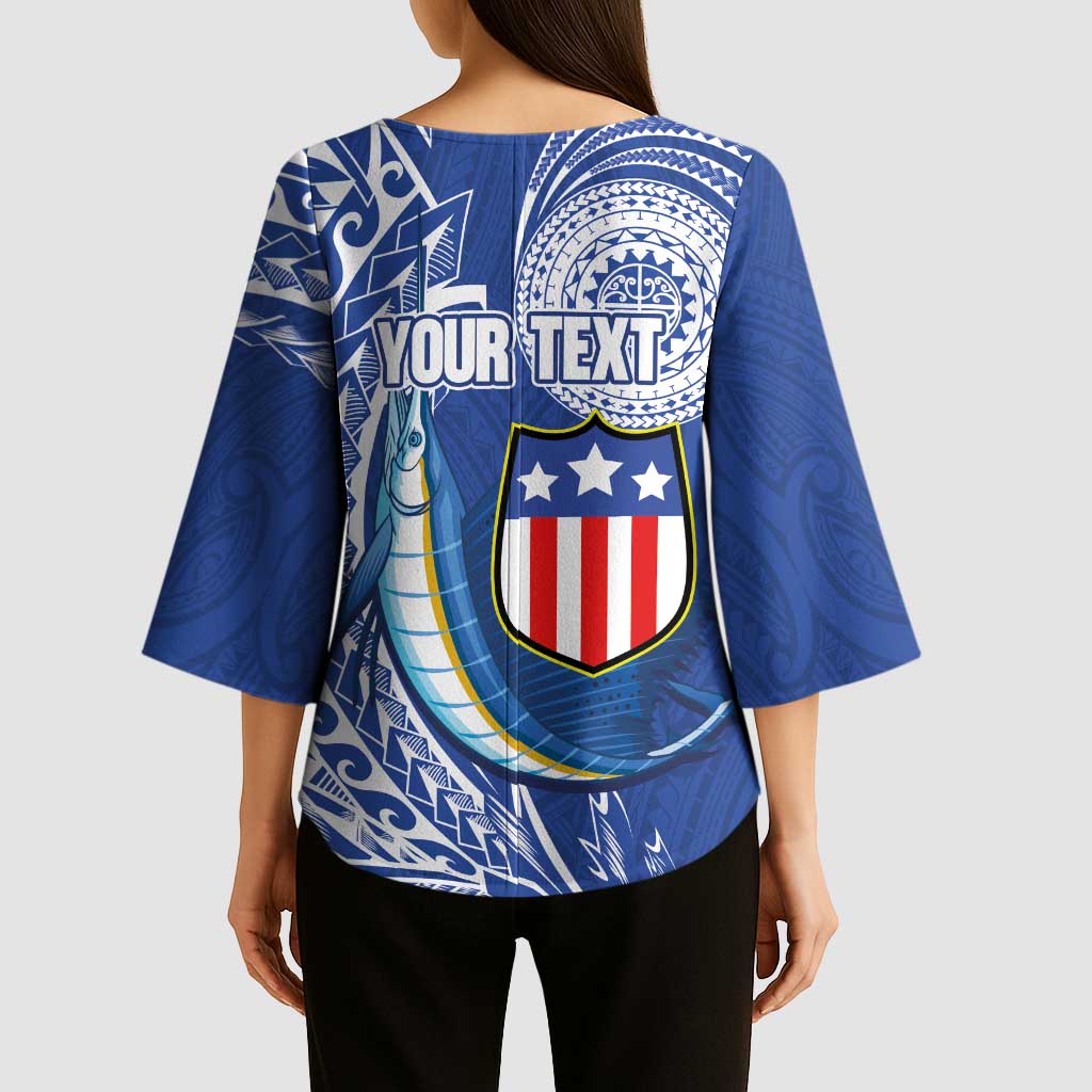 Personalised American Samoa Flag Day Kimono Sleeve Blouse Fautasi Race Fagatogo-Iseula O Le Moana Sailfish Tribal Style LT03 - Polynesian Pride