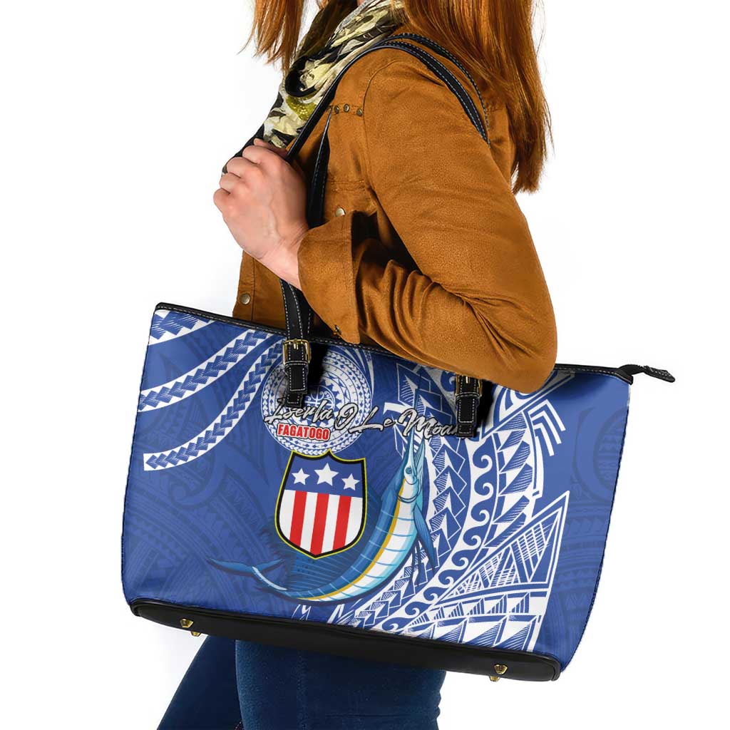 American Samoa Flag Day Leather Tote Bag Fautasi Race Fagatogo-Iseula O Le Moana Sailfish Tribal Style LT03 Multicolor - Polynesian Pride