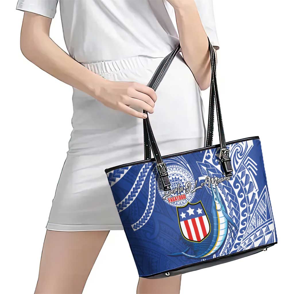 American Samoa Flag Day Leather Tote Bag Fautasi Race Fagatogo-Iseula O Le Moana Sailfish Tribal Style LT03 - Polynesian Pride