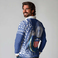Personalised American Samoa Flag Day Long Sleeve Polo Shirt Fautasi Race Fagatogo-Iseula O Le Moana Sailfish Tribal Style LT03 - Polynesian Pride