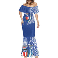 Personalised American Samoa Flag Day Mermaid Dress Fautasi Race Fagatogo-Iseula O Le Moana Sailfish Tribal Style LT03 - Polynesian Pride