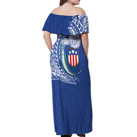 Personalised American Samoa Flag Day Off Shoulder Maxi Dress Fautasi Race Fagatogo-Iseula O Le Moana Sailfish Tribal Style LT03 - Polynesian Pride