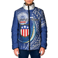 Personalised American Samoa Flag Day Padded Jacket Fautasi Race Fagatogo-Iseula O Le Moana Sailfish Tribal Style LT03 Men Multicolor - Polynesian Pride