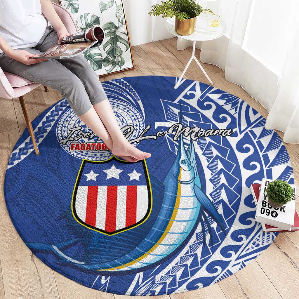 American Samoa Flag Day Round Carpet Fautasi Race Fagatogo-Iseula O Le Moana Sailfish Tribal Style LT03 - Polynesian Pride
