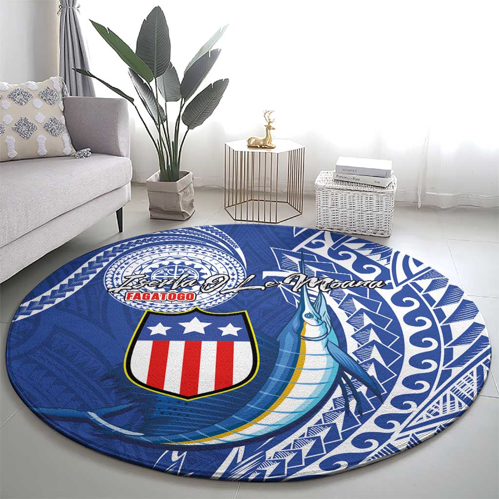 American Samoa Flag Day Round Carpet Fautasi Race Fagatogo-Iseula O Le Moana Sailfish Tribal Style LT03 - Polynesian Pride