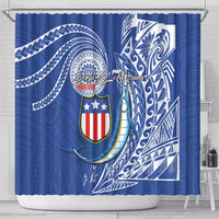 American Samoa Flag Day Shower Curtain Fautasi Race Fagatogo-Iseula O Le Moana Sailfish Tribal Style LT03 - Polynesian Pride