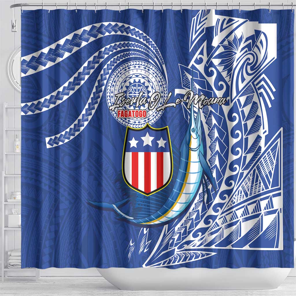 American Samoa Flag Day Shower Curtain Fautasi Race Fagatogo-Iseula O Le Moana Sailfish Tribal Style LT03 - Polynesian Pride