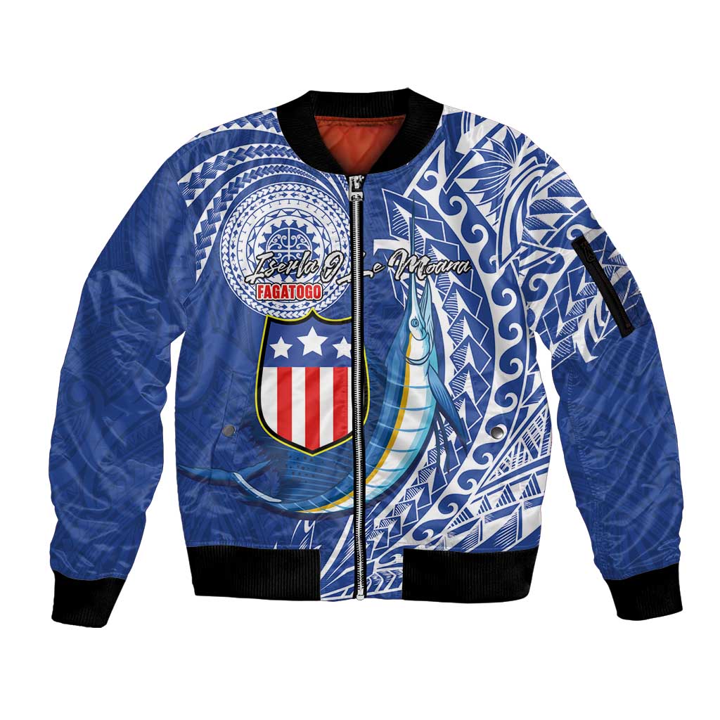 Personalised American Samoa Flag Day Sleeve Zip Bomber Jacket Fautasi Race Fagatogo-Iseula O Le Moana Sailfish Tribal Style LT03 Unisex Multicolor - Polynesian Pride