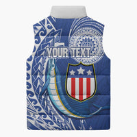 Personalised American Samoa Flag Day Sleeveless Puffer Jacket Fautasi Race Fagatogo-Iseula O Le Moana Sailfish Tribal Style LT03 - Polynesian Pride