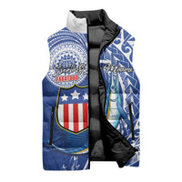 Personalised American Samoa Flag Day Sleeveless Puffer Jacket Fautasi Race Fagatogo-Iseula O Le Moana Sailfish Tribal Style LT03 - Polynesian Pride