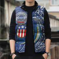 Personalised American Samoa Flag Day Sleeveless Puffer Jacket Fautasi Race Fagatogo-Iseula O Le Moana Sailfish Tribal Style LT03 - Polynesian Pride
