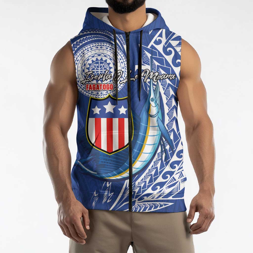 Personalised American Samoa Flag Day Sleeveless Zip Hoodie Fautasi Race Fagatogo-Iseula O Le Moana Sailfish Tribal Style LT03 - Polynesian Pride