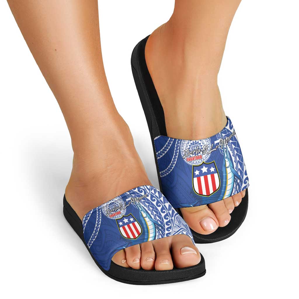 American Samoa Flag Day Slide Sandals Fautasi Race Fagatogo-Iseula O Le Moana Sailfish Tribal Style LT03 - Polynesian Pride