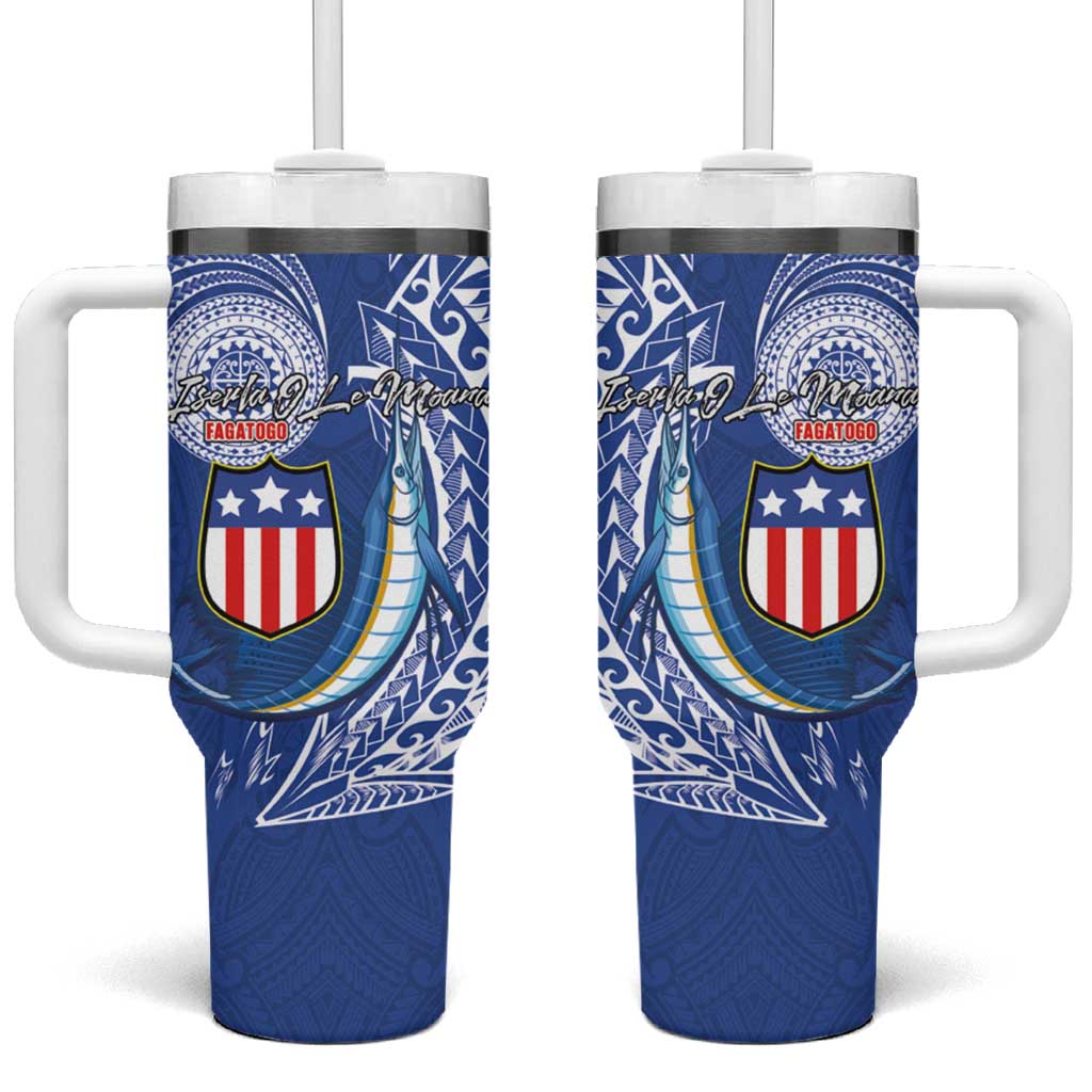 American Samoa Flag Day Tumbler With Handle Fautasi Race Fagatogo-Iseula O Le Moana Sailfish Tribal Style
