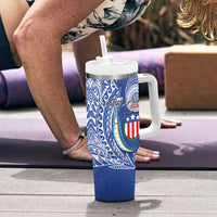 American Samoa Flag Day Tumbler With Handle Fautasi Race Fagatogo-Iseula O Le Moana Sailfish Tribal Style LT03 - Polynesian Pride
