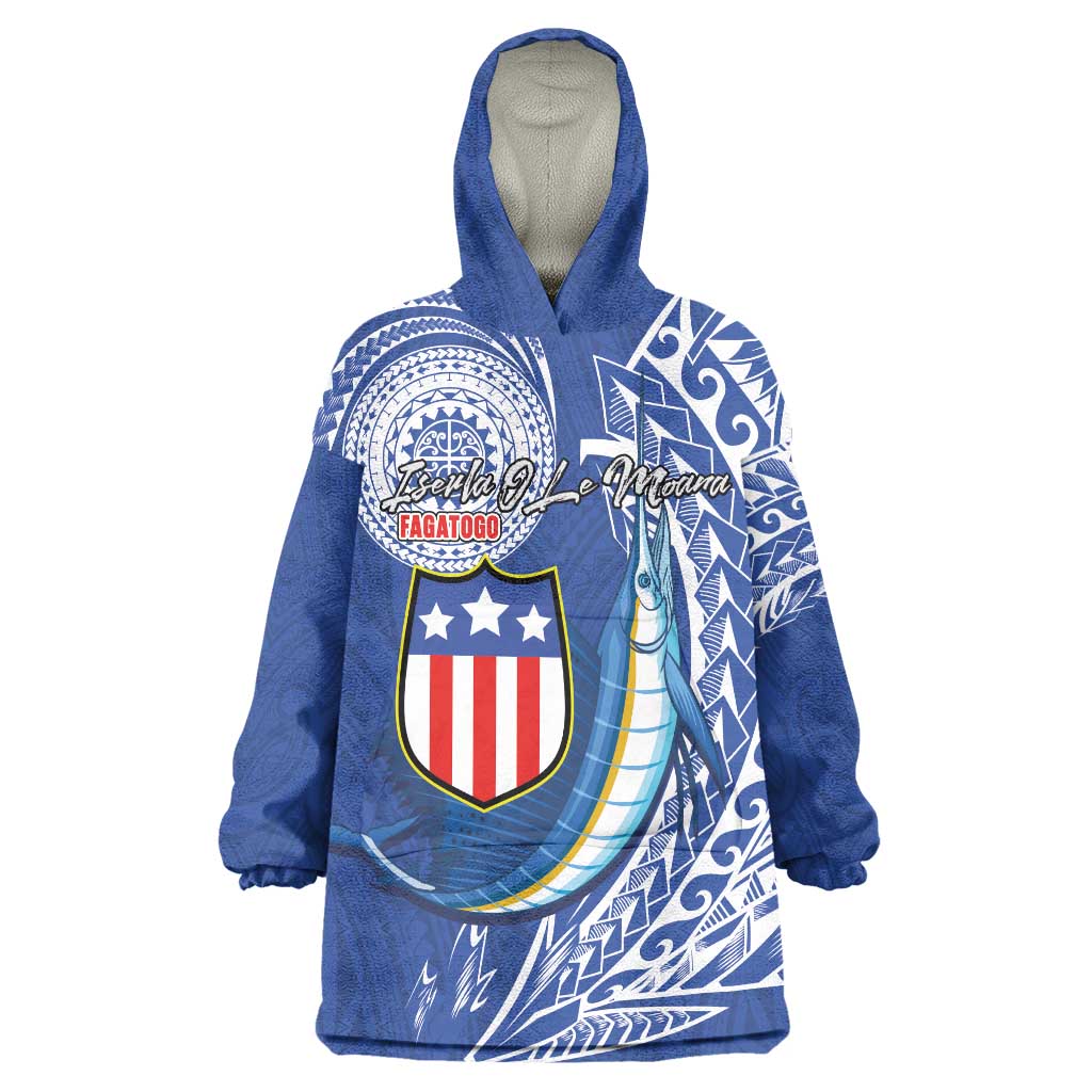 Personalised American Samoa Flag Day Wearable Blanket Hoodie Fautasi Race Fagatogo-Iseula O Le Moana Sailfish Tribal Style LT03 One Size Multicolor - Polynesian Pride