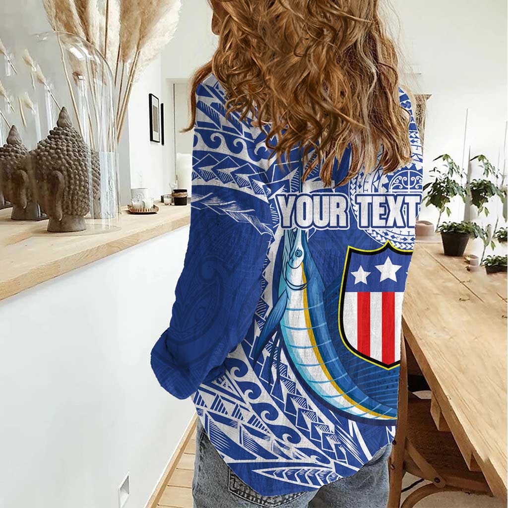 Personalised American Samoa Flag Day Women Casual Shirt Fautasi Race Fagatogo-Iseula O Le Moana Sailfish Tribal Style LT03 - Polynesian Pride