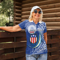 Personalised American Samoa Flag Day Women Polo Shirt Fautasi Race Fagatogo-Iseula O Le Moana Sailfish Tribal Style LT03 - Polynesian Pride