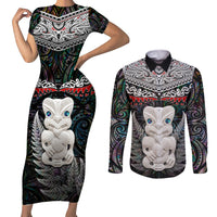 New Zealand Hei Tiki Couples Matching Short Sleeve Bodycon Dress and Long Sleeve Button Shirt Maori Green Papua Shell Pattern LT03 Green - Polynesian Pride