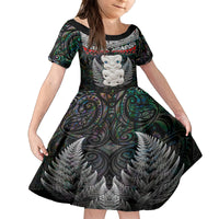 New Zealand Hei Tiki Family Matching Long Sleeve Bodycon Dress and Hawaiian Shirt Maori Green Papua Shell Pattern LT03 Daughter's Dress Green - Polynesian Pride