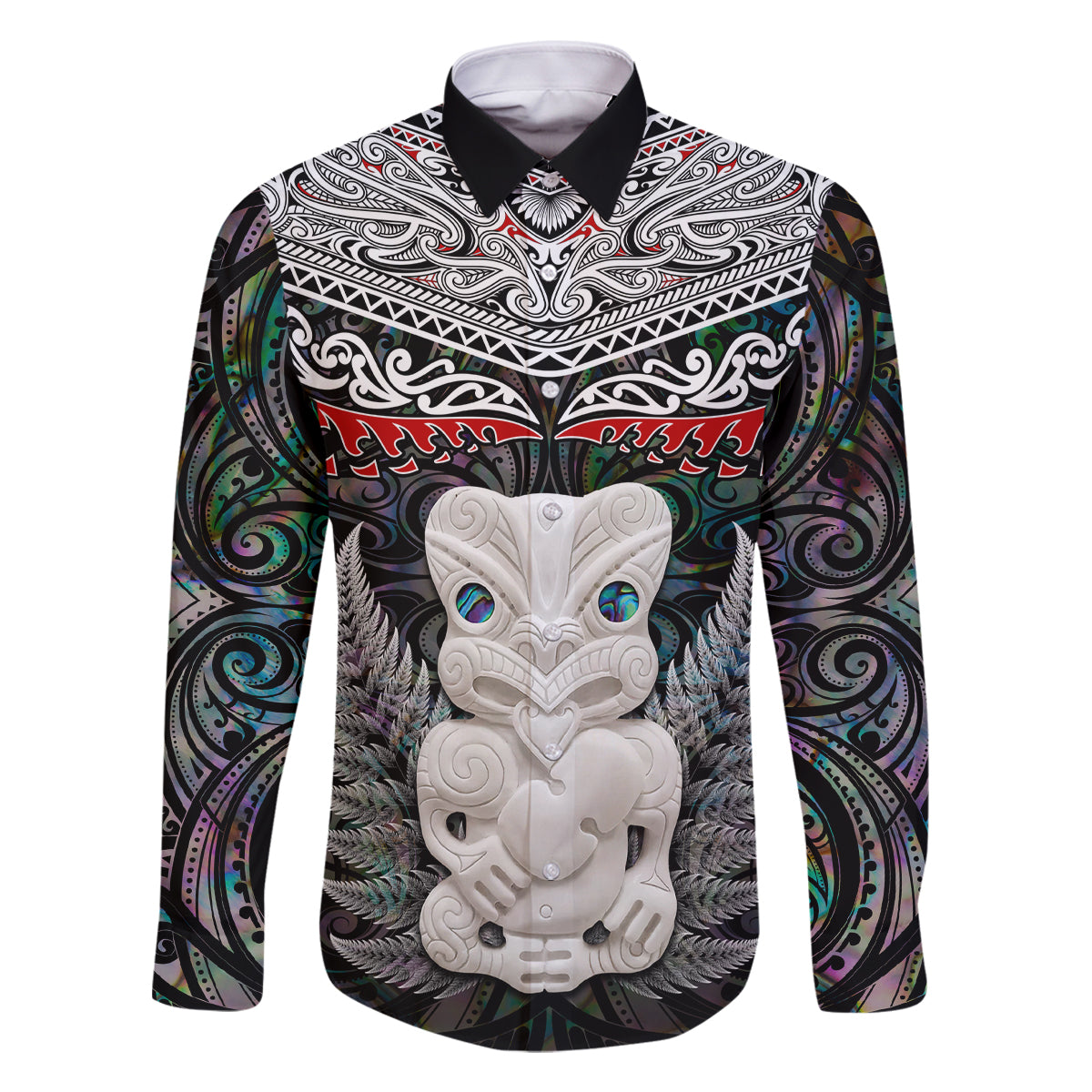 New Zealand Hei Tiki Family Matching Mermaid Dress and Hawaiian Shirt Maori Green Papua Shell Pattern LT03 Dad's Shirt - Long Sleeve Green - Polynesian Pride
