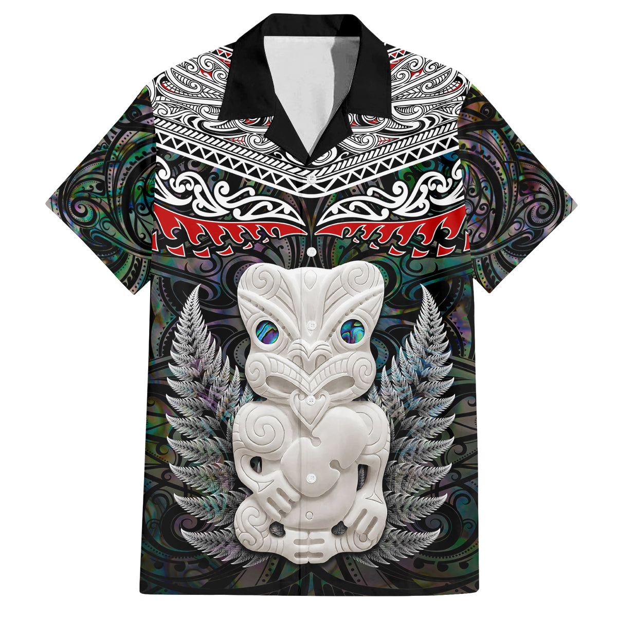 New Zealand Hei Tiki Family Matching Off Shoulder Maxi Dress and Hawaiian Shirt Maori Green Papua Shell Pattern LT03 Dad's Shirt - Short Sleeve Green - Polynesian Pride