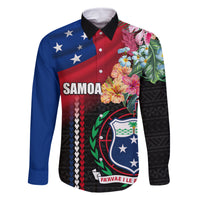 Personalised Samoa Indenpendence Day Family Matching Long Sleeve Bodycon Dress and Hawaiian Shirt Tropical Samoan Coat of Arms With Siapo Pattern LT03 Dad's Shirt - Long Sleeve Black - Polynesian Pride