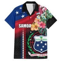 Personalised Samoa Indenpendence Day Family Matching Puletasi and Hawaiian Shirt Tropical Samoan Coat of Arms With Siapo Pattern LT03 Dad's Shirt - Short Sleeve Black - Polynesian Pride