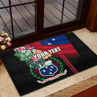 Personalised Samoa Indenpendence Day Rubber Doormat Tropical Samoan Coat of Arms With Siapo Pattern LT03 - Polynesian Pride